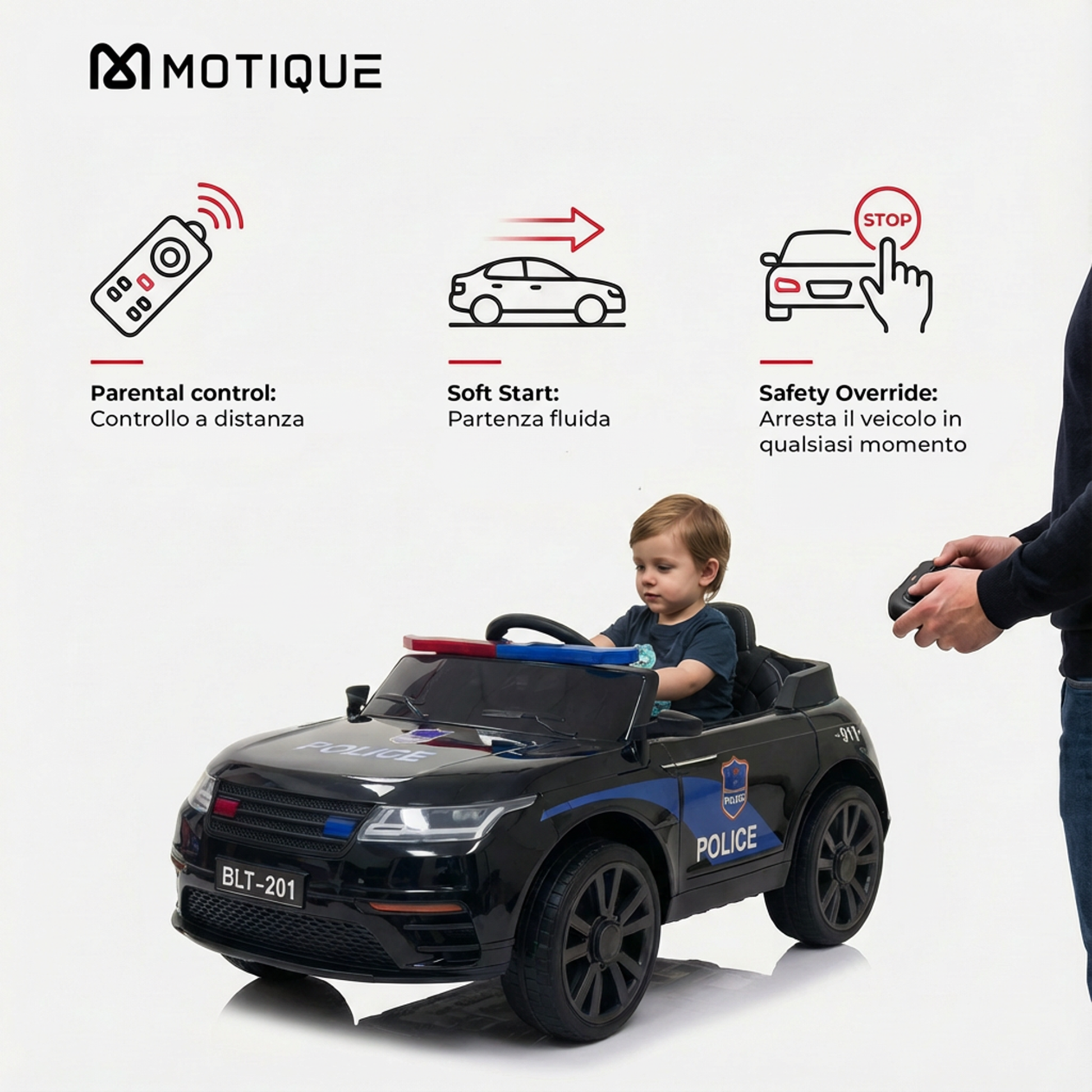 Auto Police elettrica bambini - vista laterale